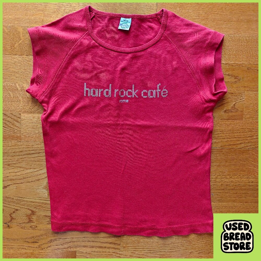 Vintage Hard Rock Cafe Rome Baby Tee T-Shirt Y2K Red Graphic Logo Juniors Medium
